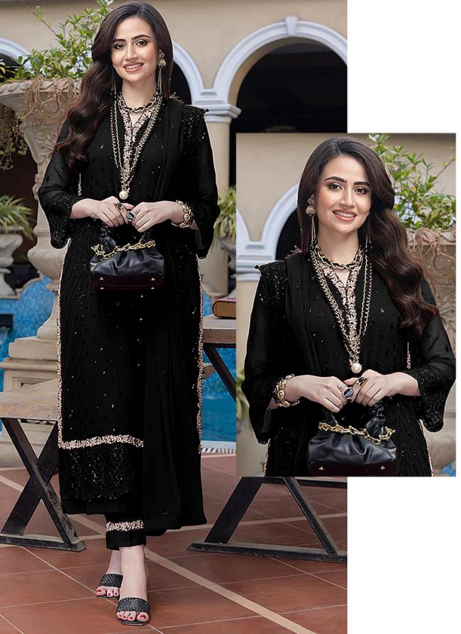 Georgette Black Eid Wear Embroidery Work Pakistani Suit